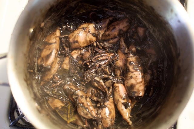 Adobong pusit - cooking squid with ink